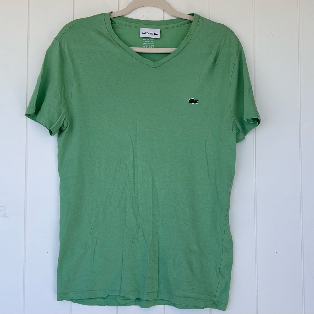 Lacoste Men’s Lightweight Pima Cotton Tee V-Neck‎ Short Sleeve Green Size Small
